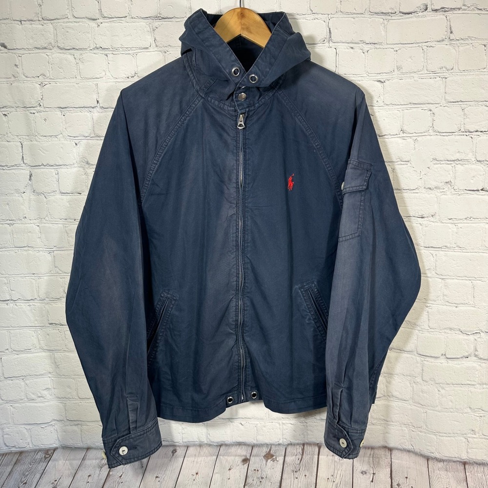 Polo Ralph Lauren Jacket Mens Medium Faded Blue Hooded Full Jacket Utility Cargo